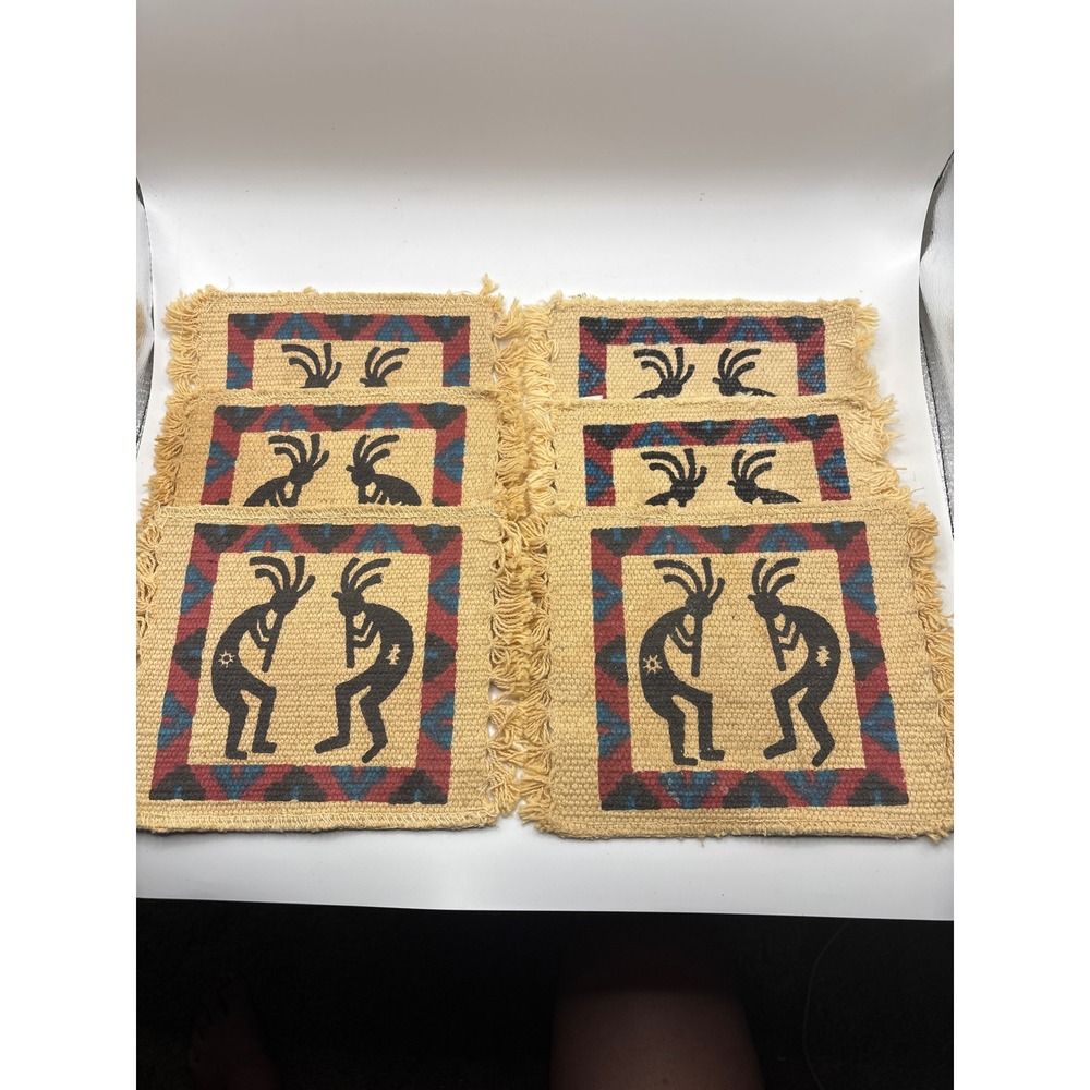 El Paso Saddleblanket Co Kokopelli Woven Cotton Coasters Set of 6 Southwestern